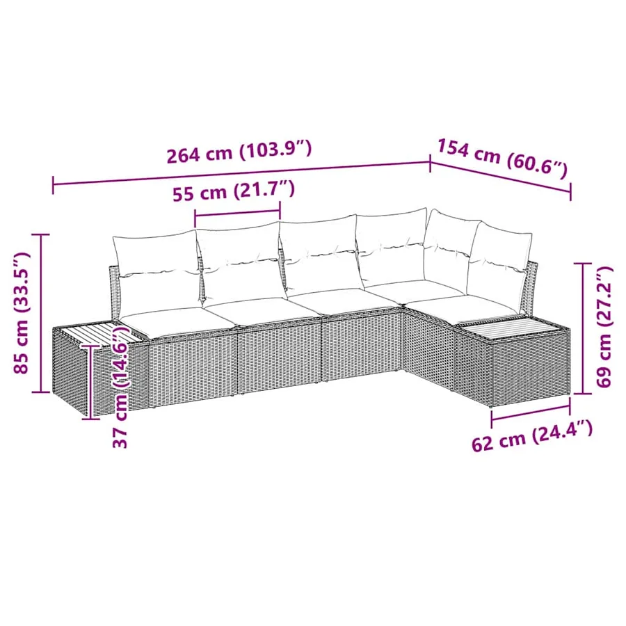 Ensemble de canapé de jardin 5 pcs beige et gris clair - 12
