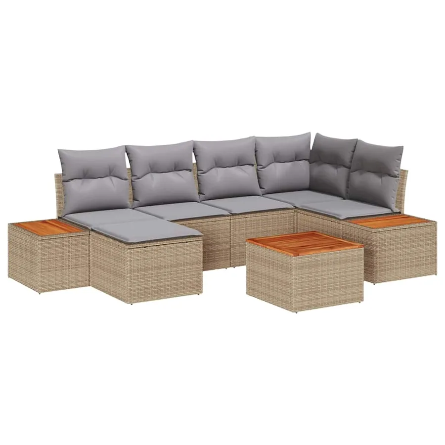 Ensemble de canapé de jardin 7 pcs Beige et Gris clair - 2
