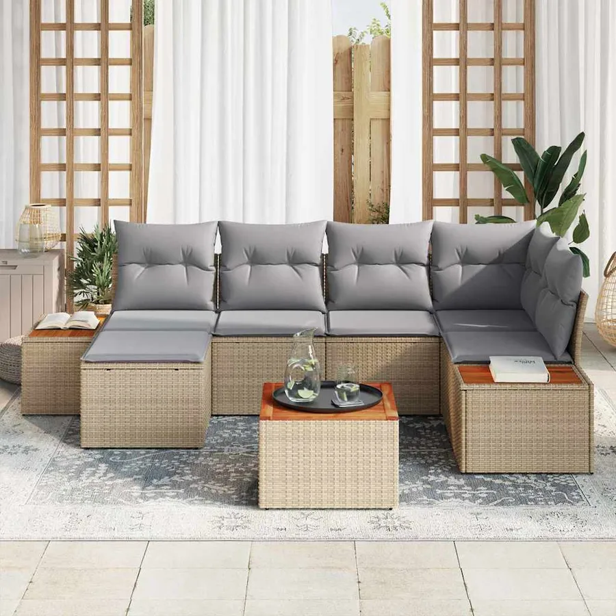 Ensemble de canapé de jardin 7 pcs Beige et Gris clair - 3