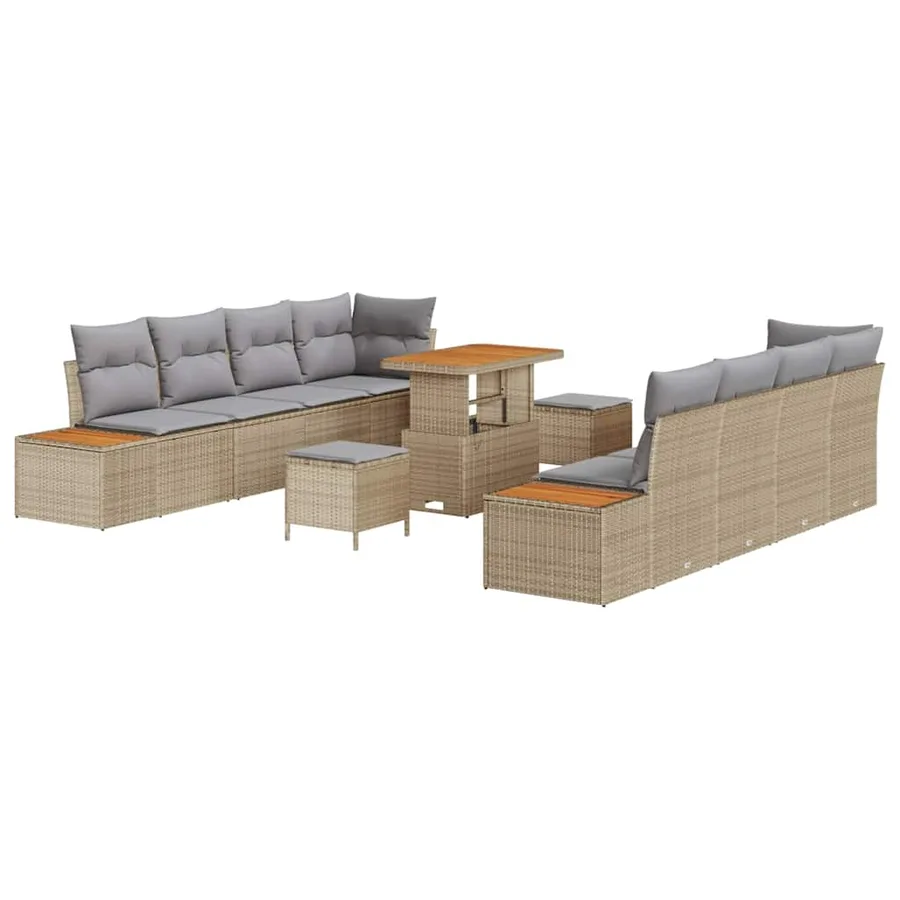 Ensemble de canapé de jardin 11 pcs Beige Poly rotin - 2