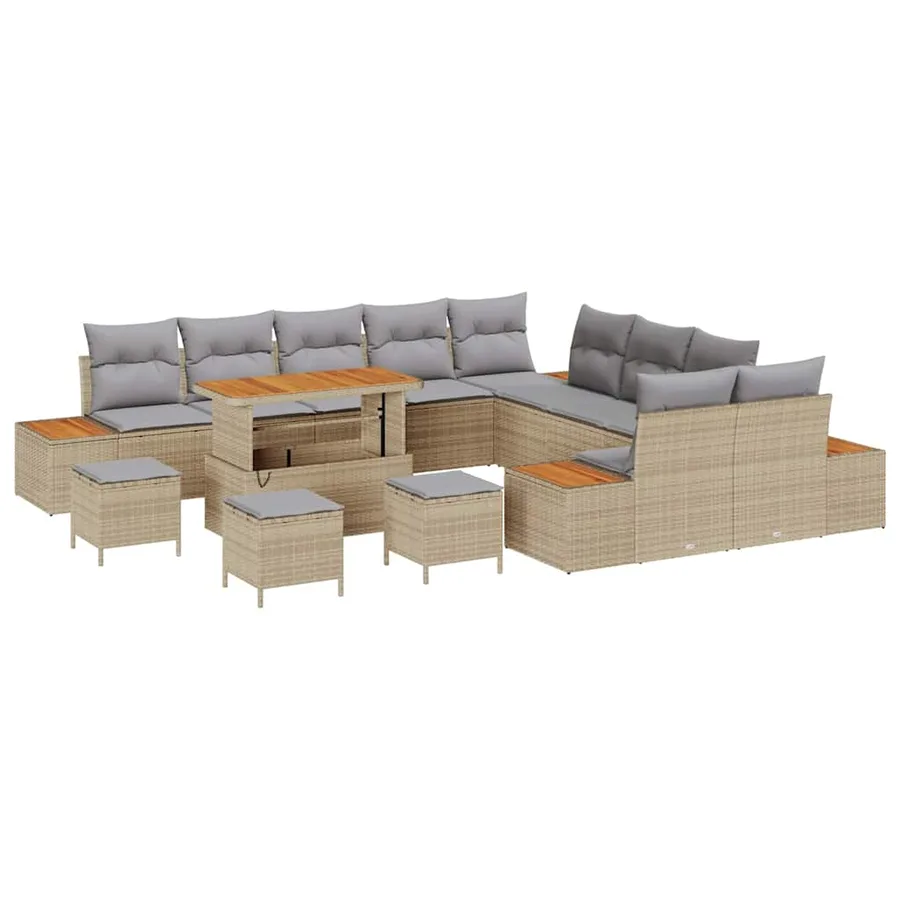 Ensemble de canapé de jardin 14 pcs Beige Poly rotin - 2