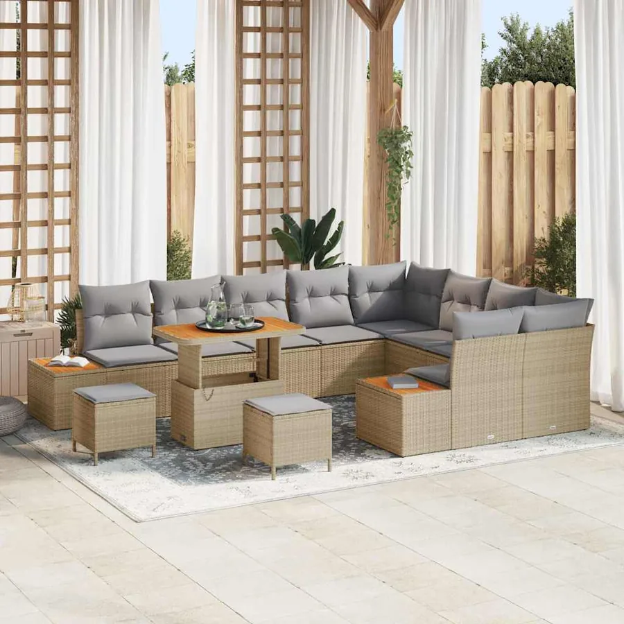 Ensemble de canapé de jardin 12 pcs Beige Poly rotin