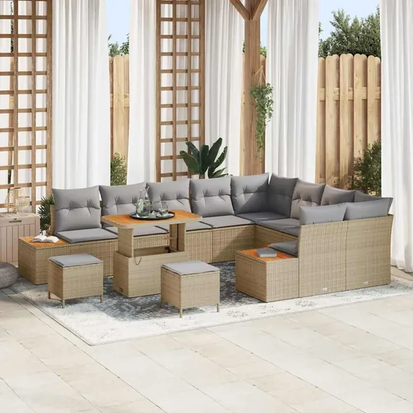 Ensemble de canapé de jardin 12 pcs Beige Poly rotin