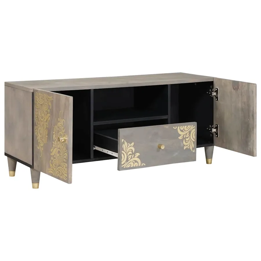 Meuble TV Gris 105 x 33 x 46 cm Bois de mangue massif - 2