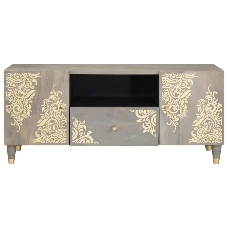 Meuble TV Gris 105 x 33 x 46 cm Bois de mangue massif - 3