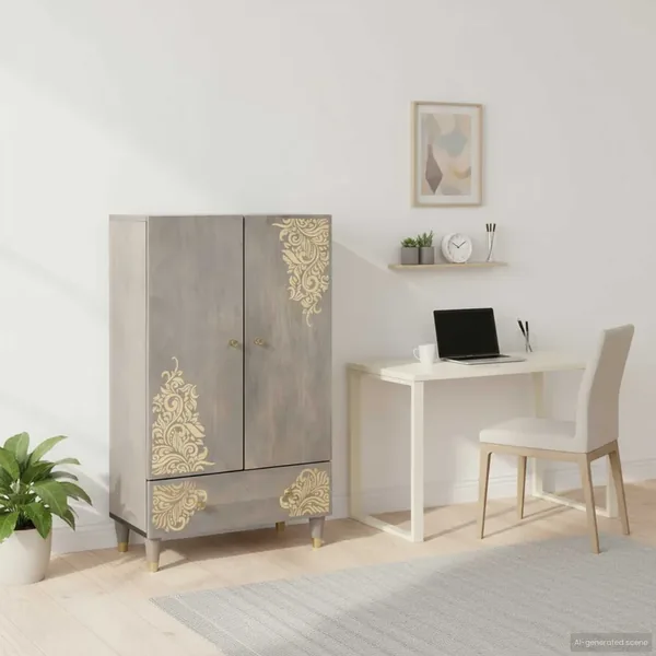 Haut Armoire Gris et Or 60 x 33 x 100 cm Bois de mangue massif