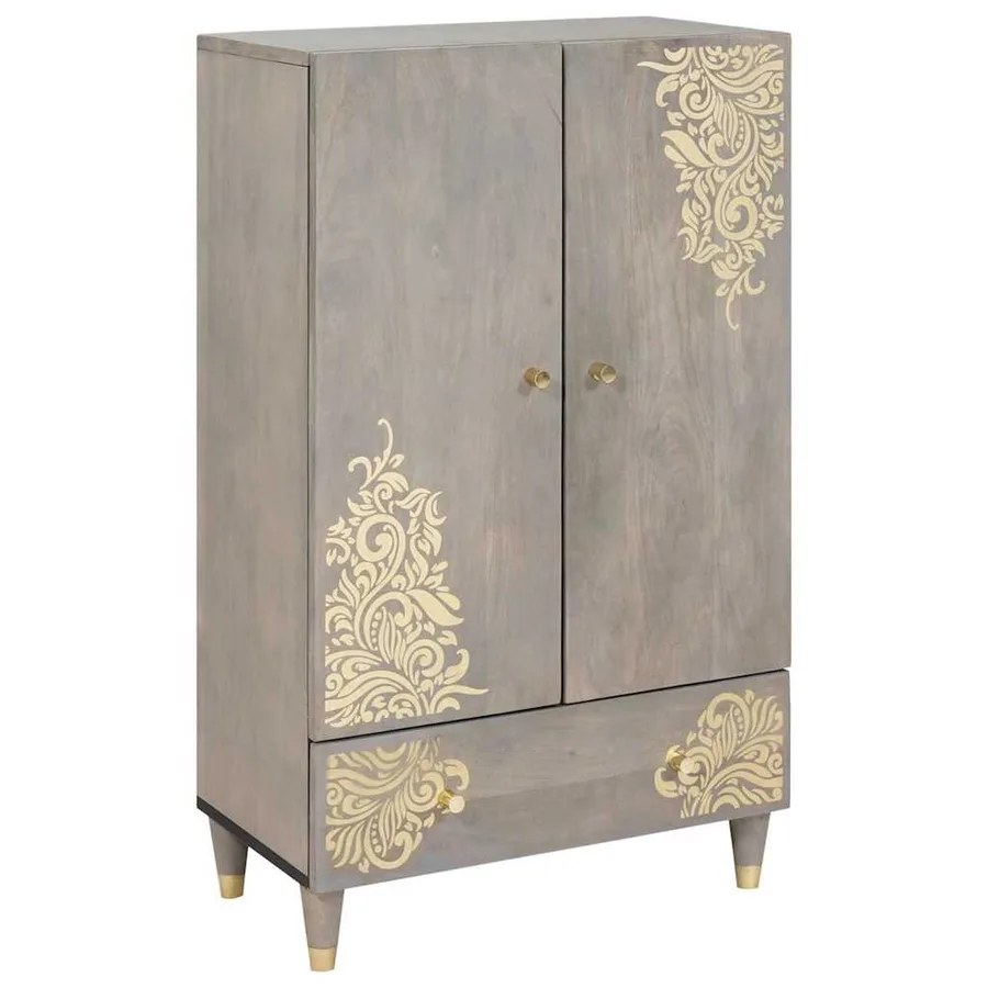 Haut Armoire Gris et Or 60 x 33 x 100 cm Bois de mangue massif - 2