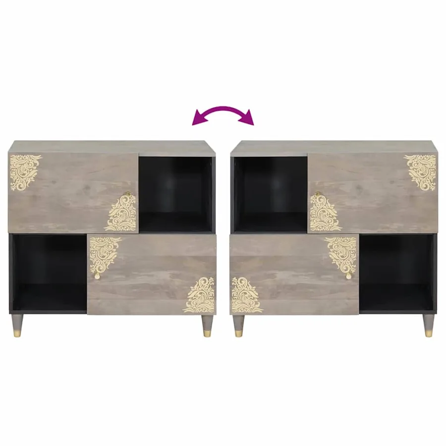 Buffet Gris et or 80 x 33 x 75 cm Bois de mangue massif - 10