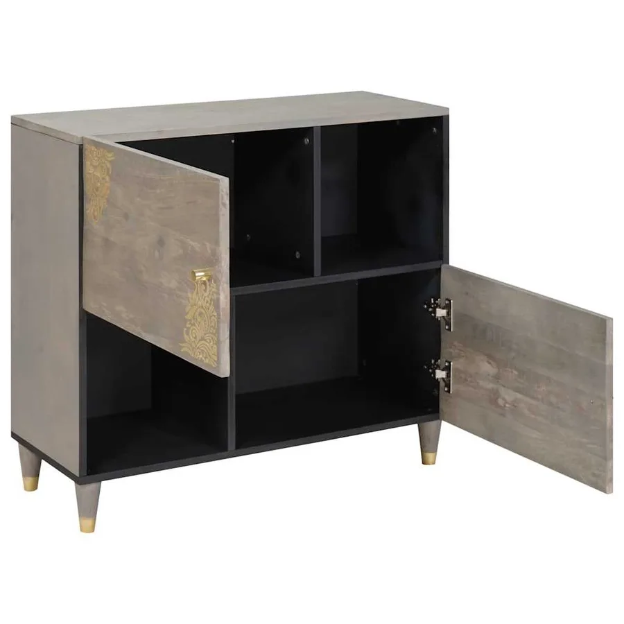 Buffet Gris et or 80 x 33 x 75 cm Bois de mangue massif - 2