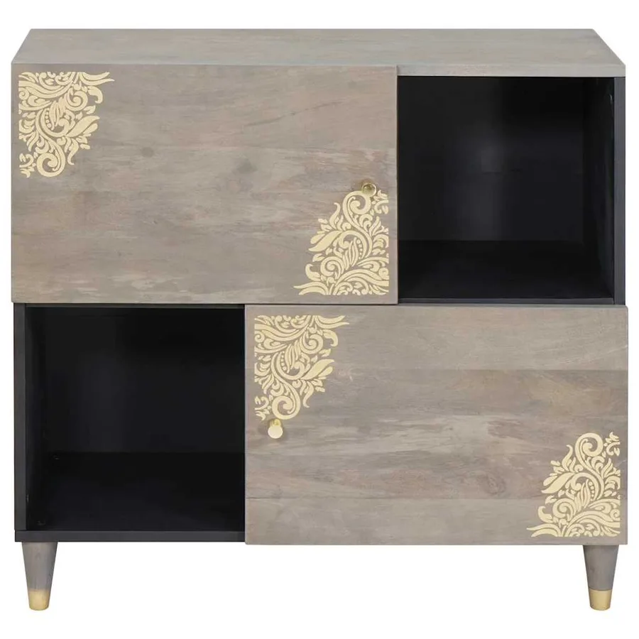 Buffet Gris et or 80 x 33 x 75 cm Bois de mangue massif - 3