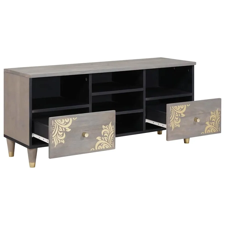 Meuble TV Gris 100 x 33 x 46 cm Bois de mangue massif - 2