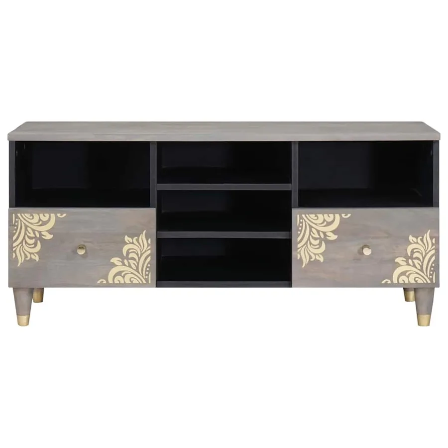 Meuble TV Gris 100 x 33 x 46 cm Bois de mangue massif - 3