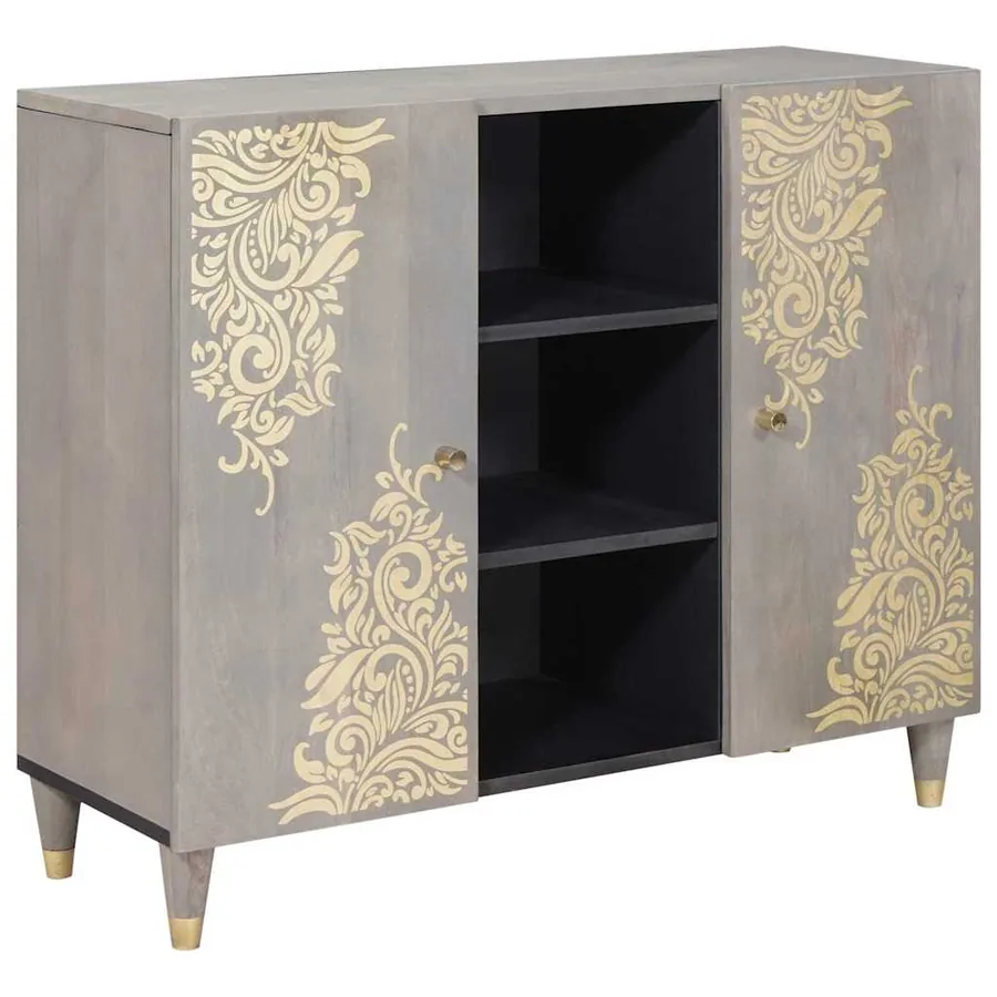 Buffet Gris et or 90 x 33 x 75 cm Bois de mangue massif