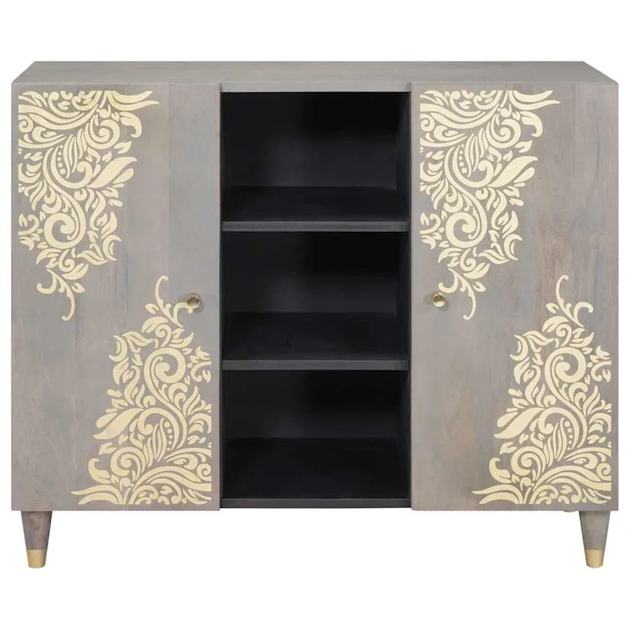 Buffet Gris et or 90 x 33 x 75 cm Bois de mangue massif - 3