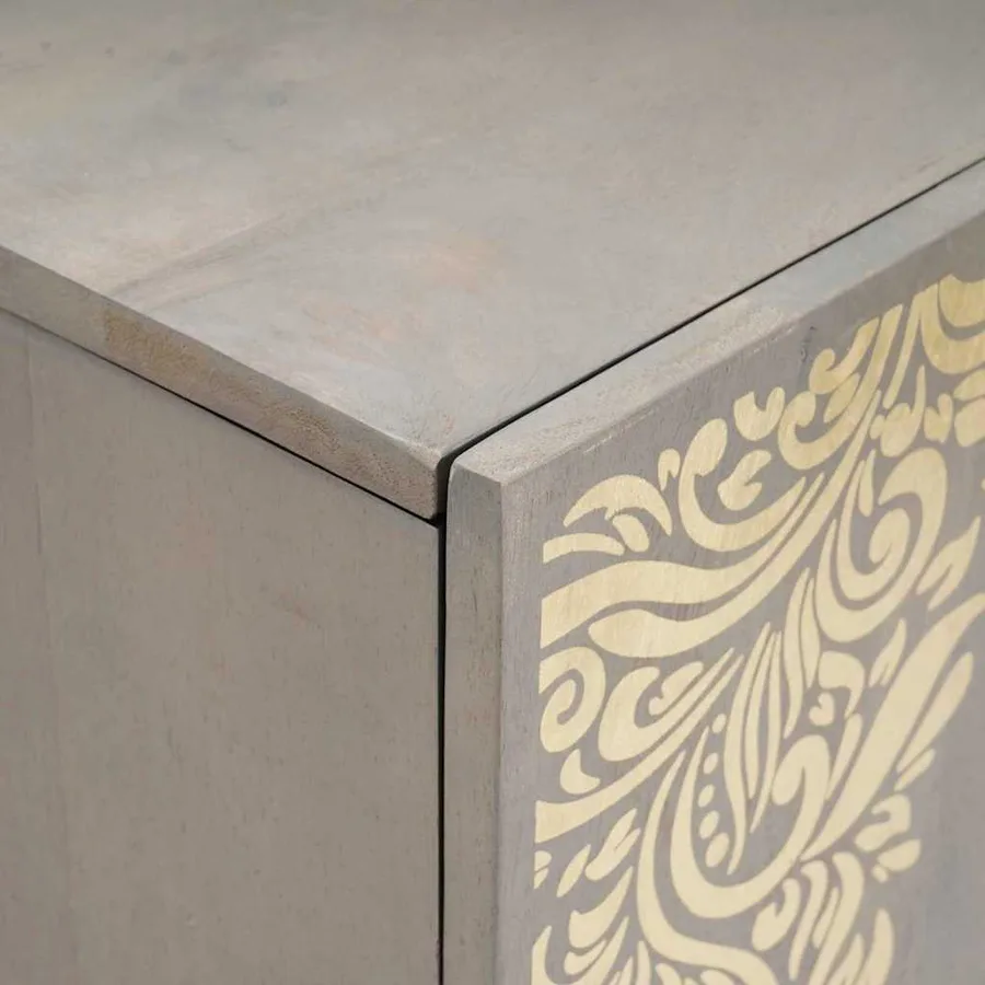 Buffet Gris et or 90 x 33 x 75 cm Bois de mangue massif - 6