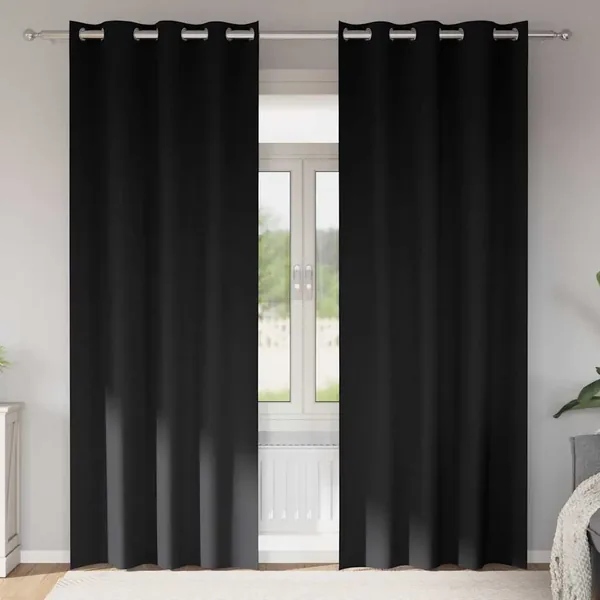 Rideaux occultants avec anneaux 2 pcs Noir 260 x 140 cm