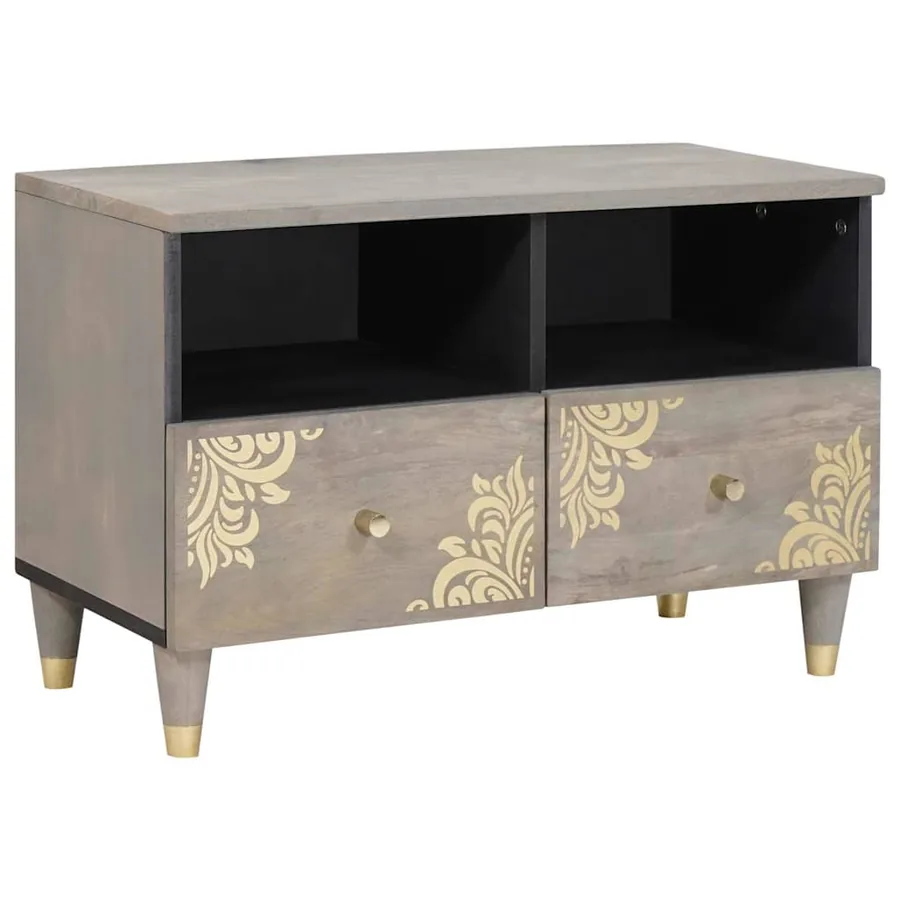 Meuble TV Gris 70 x 33 x 46 cm Bois de mangue massif