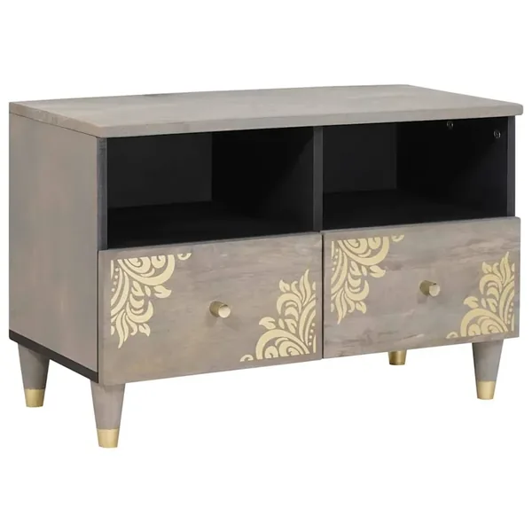 Meuble TV Gris 70 x 33 x 46 cm Bois de mangue massif