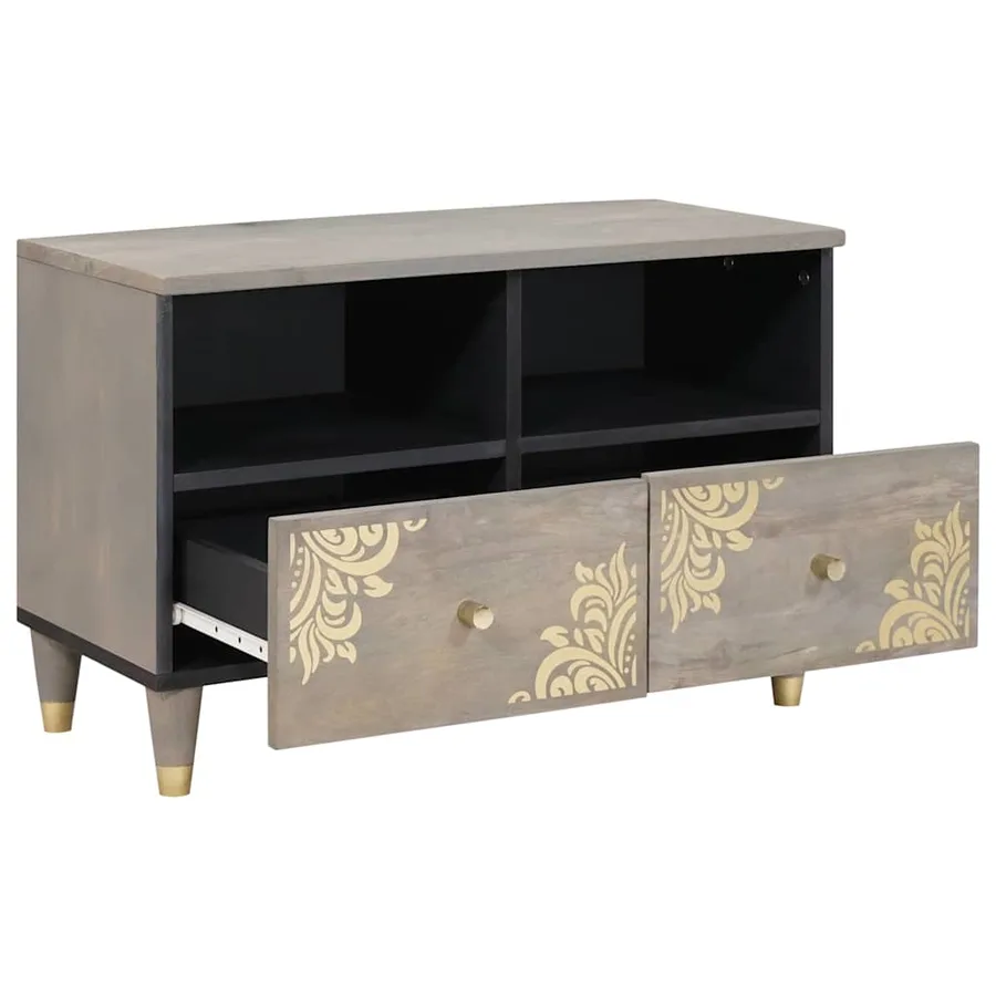 Meuble TV Gris 70 x 33 x 46 cm Bois de mangue massif - 2
