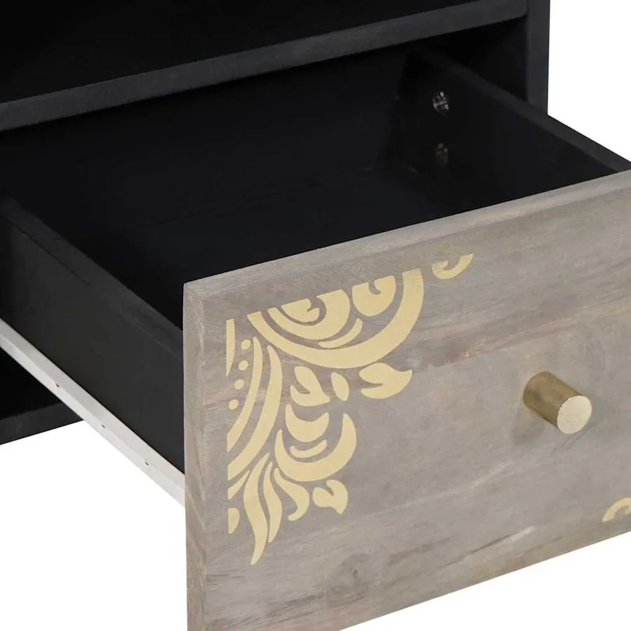 Meuble TV Gris 70 x 33 x 46 cm Bois de mangue massif - 7