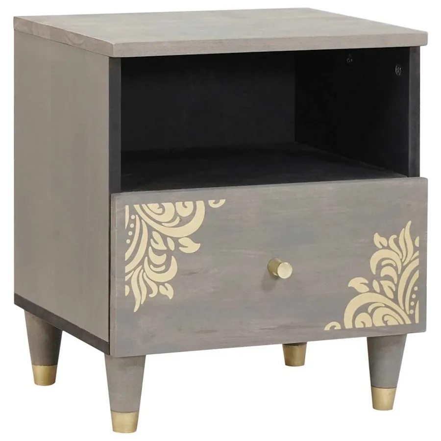 Cabinet de chevet Gris 40 x 33 x 46 cm Bois de mangue massif