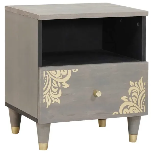Cabinet de chevet Gris 40 x 33 x 46 cm Bois de mangue massif
