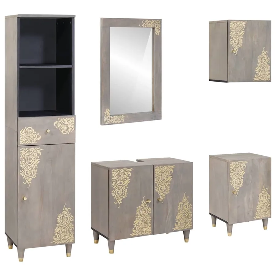 Ensemble de Meubles de Salle de Bain avec tiroir 5 pcs Gris