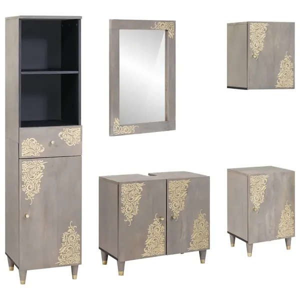 Ensemble de Meubles de Salle de Bain avec tiroir 5 pcs Gris