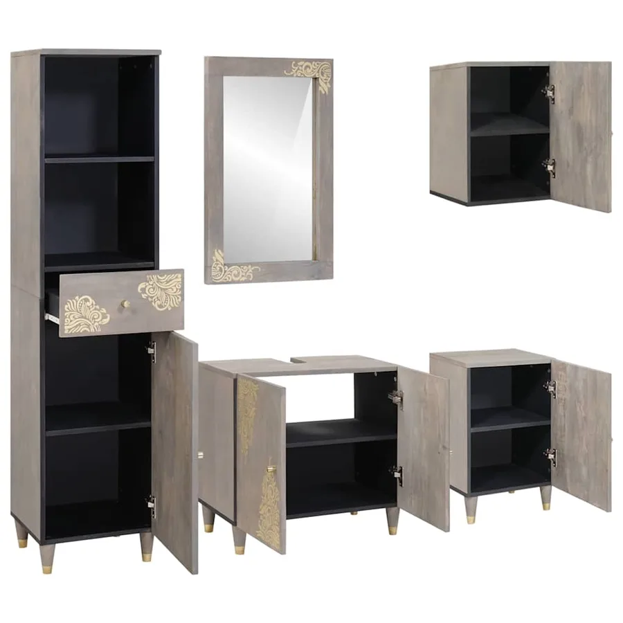 Ensemble de Meubles de Salle de Bain avec tiroir 5 pcs Gris - 2