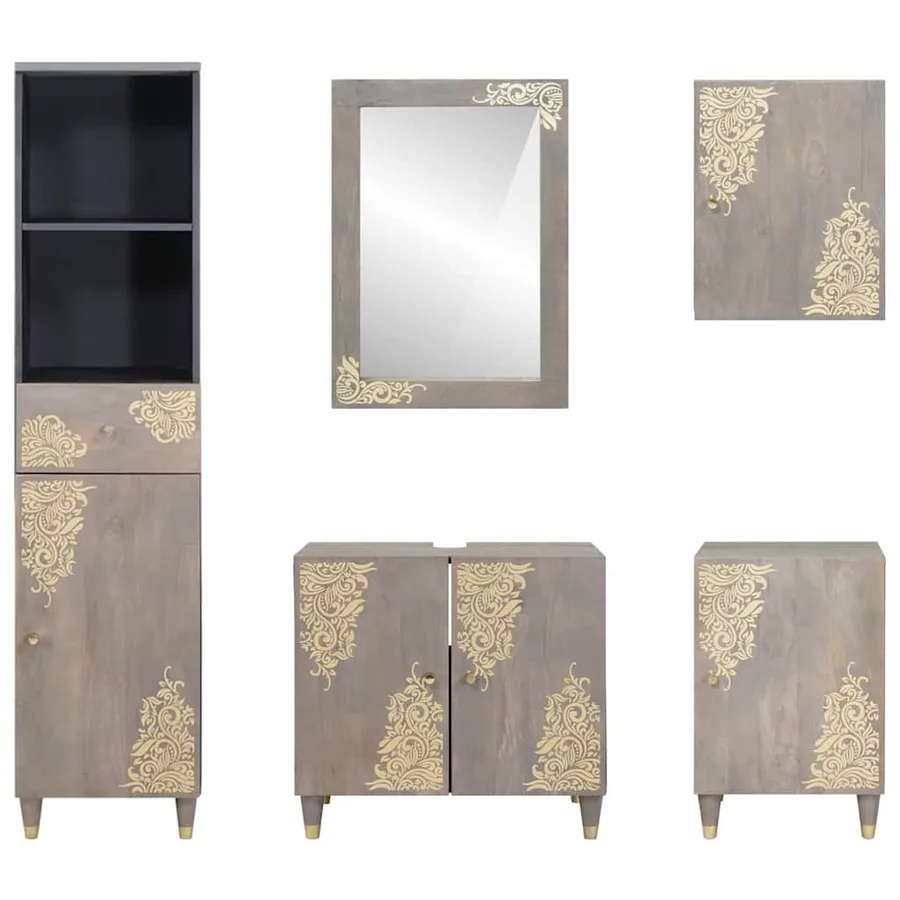 Ensemble de Meubles de Salle de Bain avec tiroir 5 pcs Gris - 8
