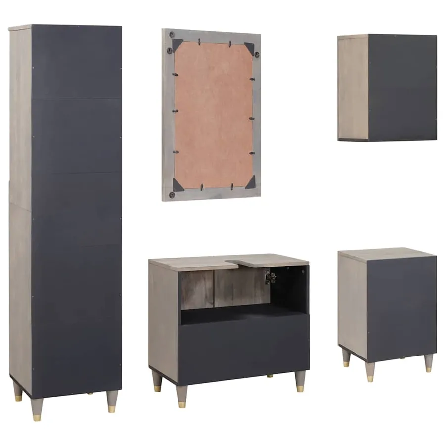 Ensemble de Meubles de Salle de Bain avec tiroir 5 pcs Gris - 9