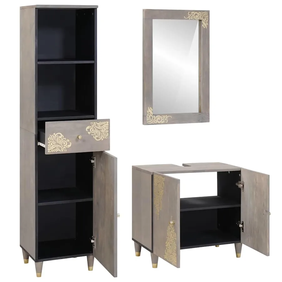 Ensemble de Meubles de Salle de Bain avec tiroir 3 pcs Gris - 2