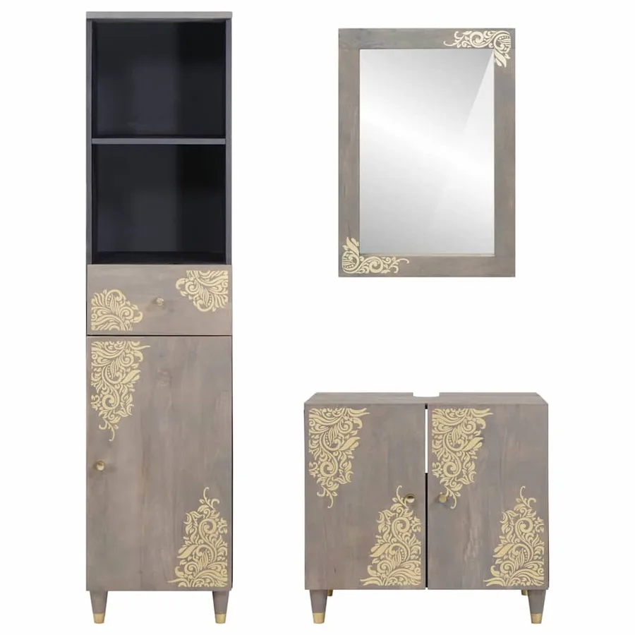 Ensemble de Meubles de Salle de Bain avec tiroir 3 pcs Gris - 6