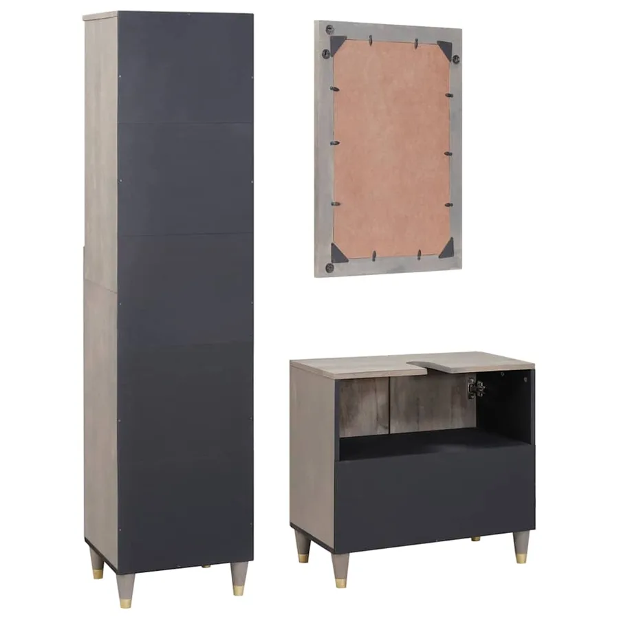 Ensemble de Meubles de Salle de Bain avec tiroir 3 pcs Gris - 7