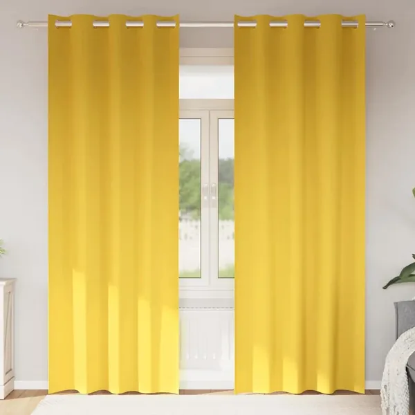 Rideaux occultants avec anneaux 2 pcs Jaune moutarde