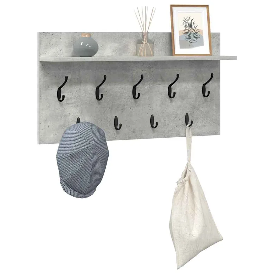 Porte-manteau mural avec étagère Gris béton 80 x 40 x 12 cm - 3