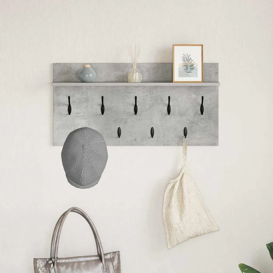 Porte-manteau mural avec étagère Gris béton 80 x 40 x 12 cm - 4