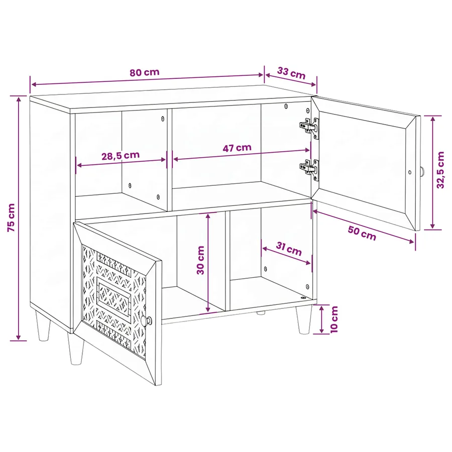 Buffet 80 x 33 x 75 cm Bois de mangue massif - 12