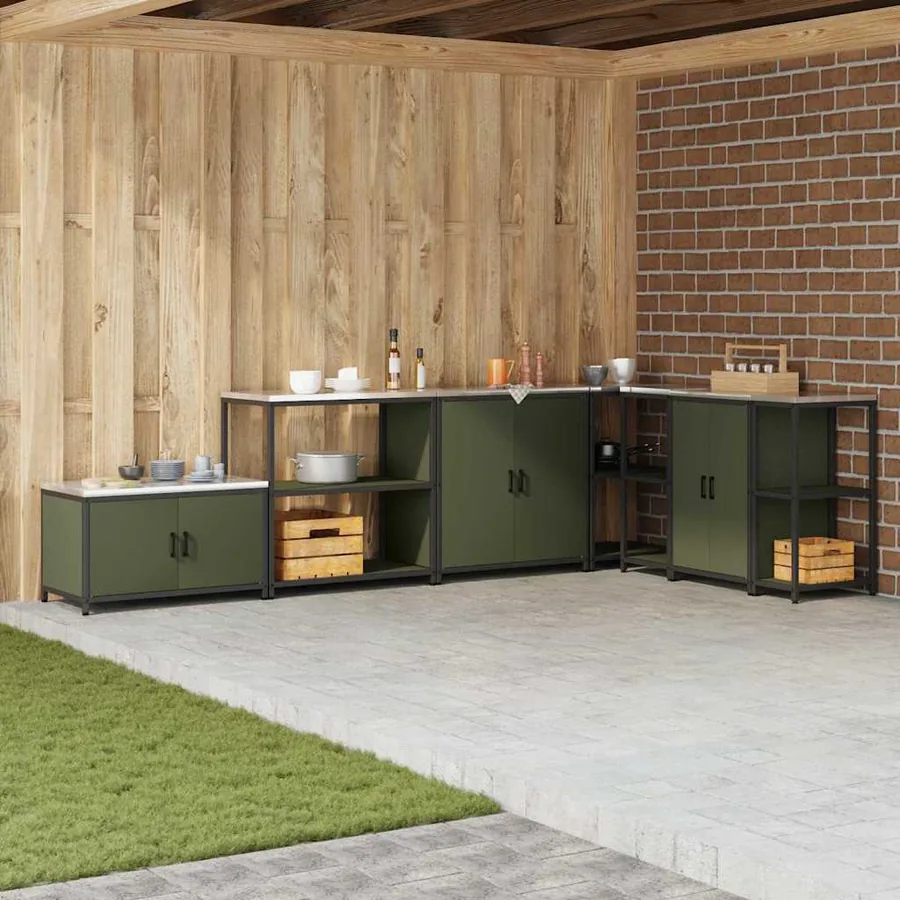 Rangement de cuisine HATTEM Vert olive 90 x 50 x 92 cm Acier