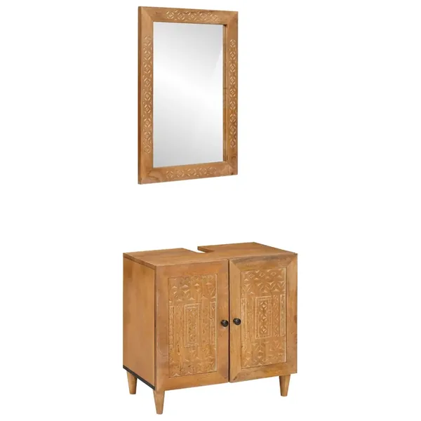 Ensemble de mobilier de salle de bain avec étagère 2 pcs Marron