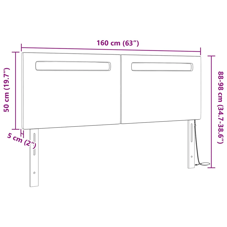 Tête de lit LED Blanc 160 cm Cuir synthétique - 8