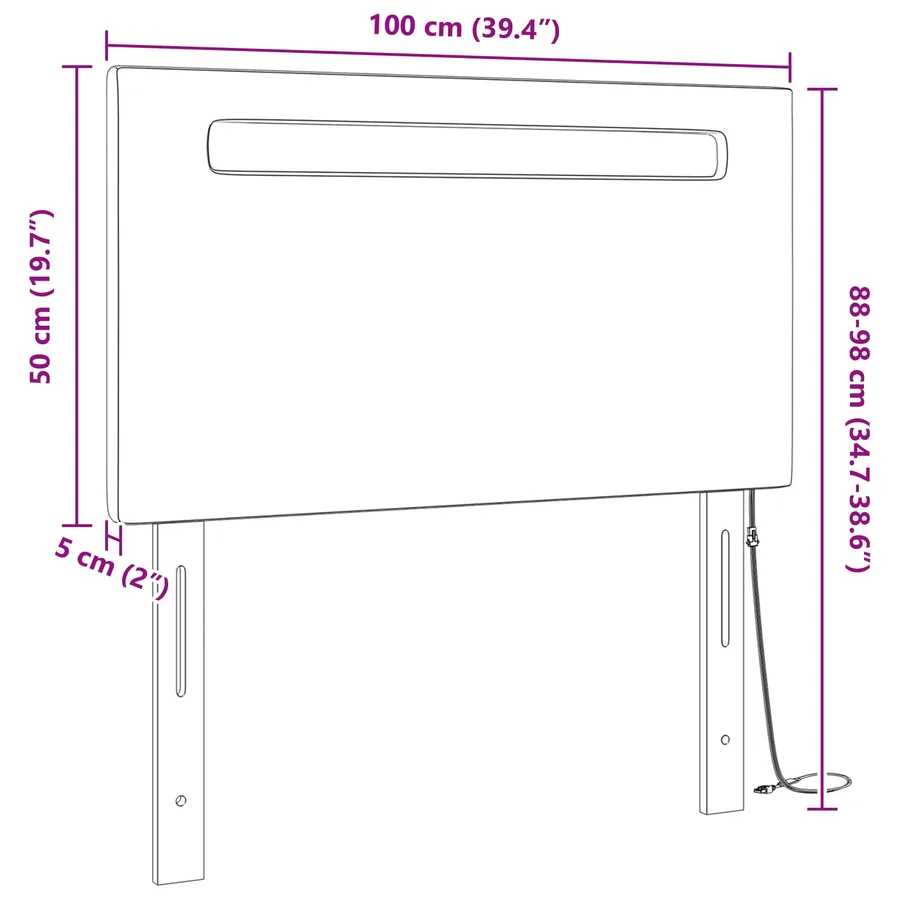 Tête de lit LED Noir 100 cm Cuir synthétique - 8