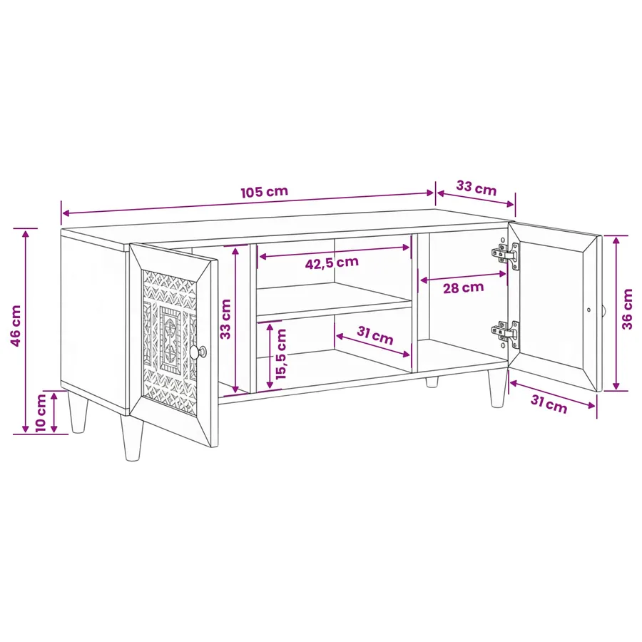 Unites TV Marron Clair 105 x 33 x 46 cm Bois de mangue massif - 11