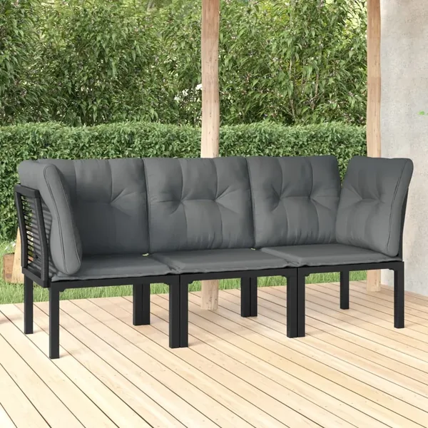 Salon de jardin 3 pcs noir et gris résine tressée