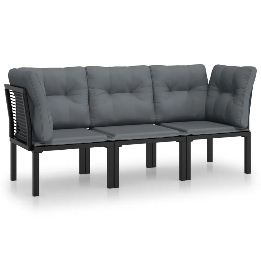Salon de jardin 3 pcs noir et gris résine tressée - 2