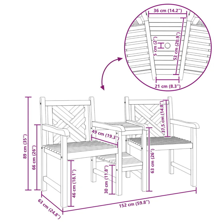 Chaises de jardin et d'extérieur 152 x 63 x 89 cm - 10