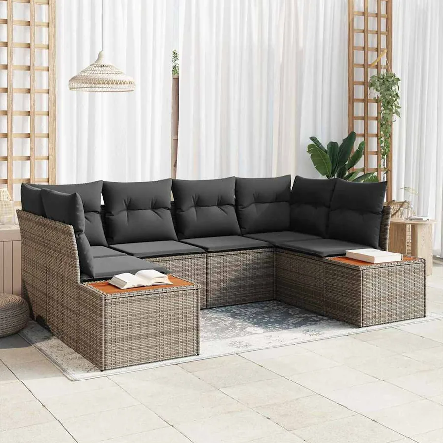 Ensemble de canapé de jardin avec coussin 6 pcs Gris Polyrotin