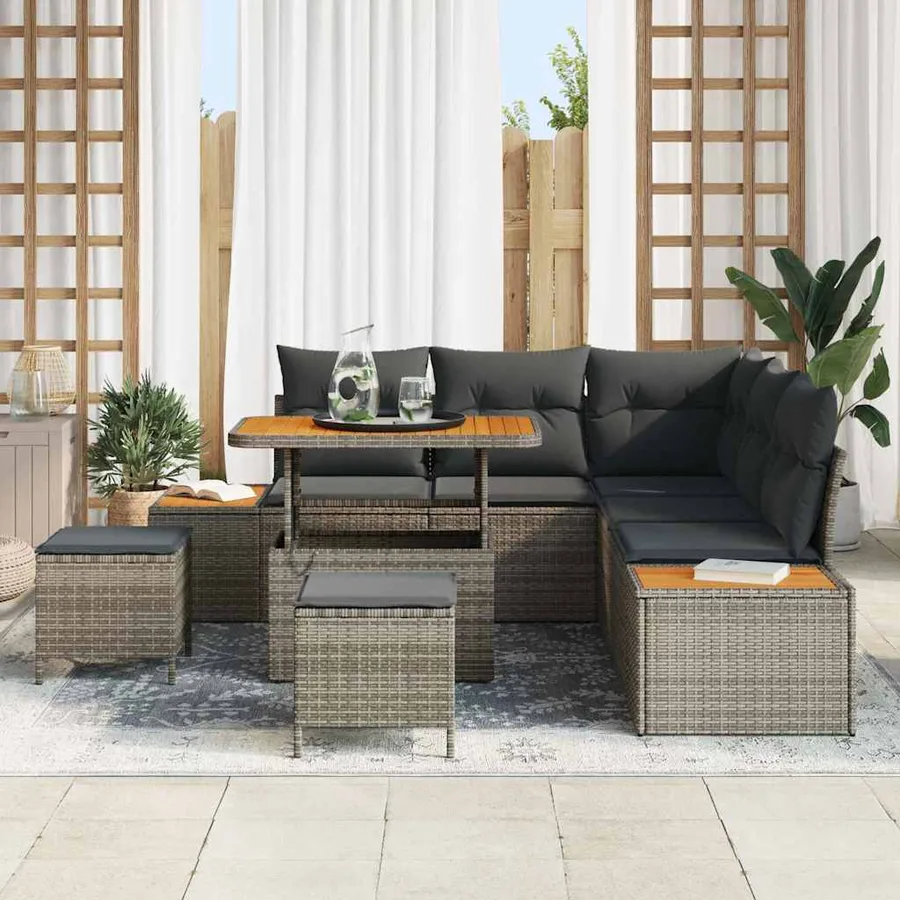 Ensemble de canapé de jardin avec coussin 8 pcs Gris Poly rotin - 3