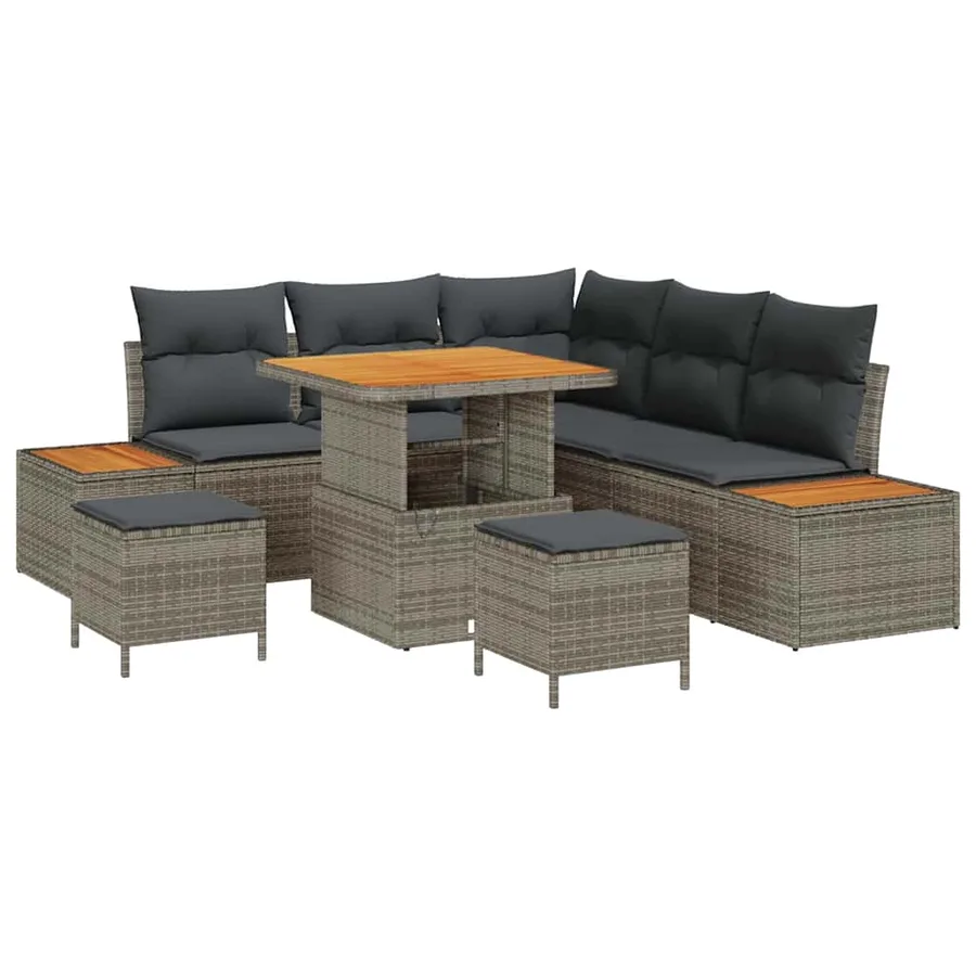 Ensemble de canapé de jardin avec coussin 8 pcs Gris Poly rotin - 2