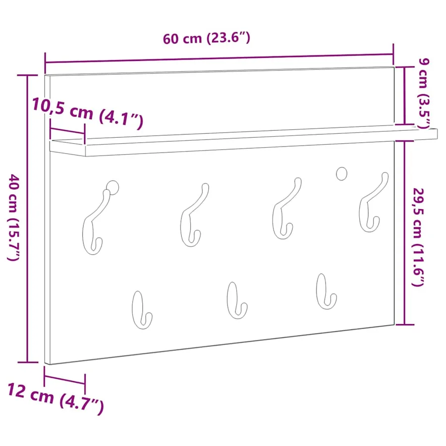 Porte-manteau mural Blanc 60 x 40 x 12 cm Bois d'ingénierie - 10